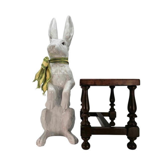 Late 20th Century Large White Rabbit Statement Animal Sculpture Earth Needs California Glazed Terracotta Statue 27.5" For Sale - Image 5 of 17
