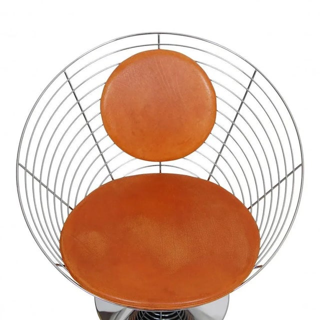 1980s Wire Cone Chair Set with Brown Patinated Leather by Verner Panton for Fritz Hansen, 1980s, Set of 3 For Sale - Image 5 of 8