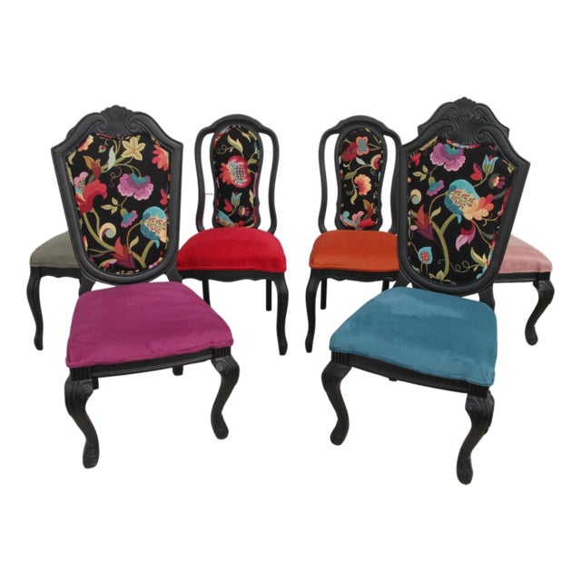 Late 20th Century Queen Anne Style Custom Upholstered Dining Chairs - Set of 6 For Sale