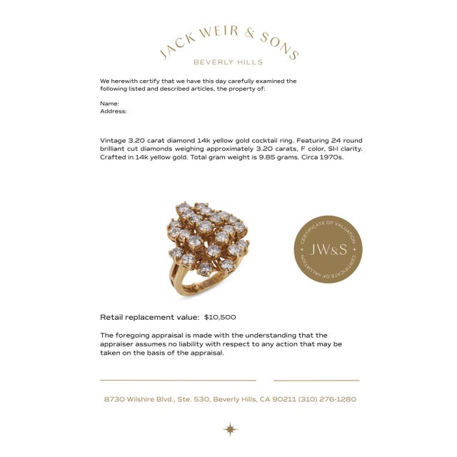 Metal Vintage 3.20 Carat Diamond 14k Yellow Gold Cocktail Ring, Size 3 For Sale - Image 7 of 7