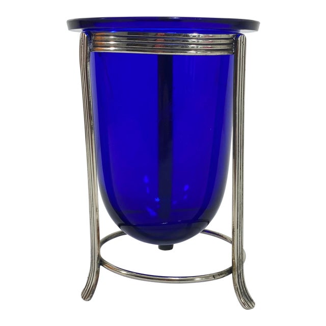 Cobalt Glass Vase & Silverplate Stand Chairish