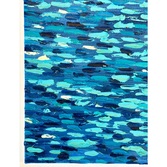 Cerulean Abstract Ocean Seascape Painting — Original Oil on Canvas For Sale - Image 8 of 8