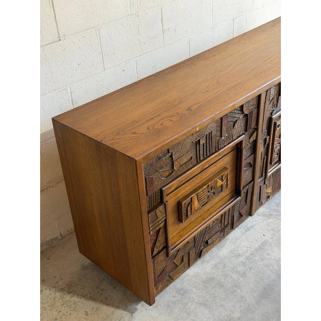 Wood Lane Oak Credenza Brutalist Wooden Sideboard Large Storage Mid-Century Modern 1970s For Sale - Image 7 of 10