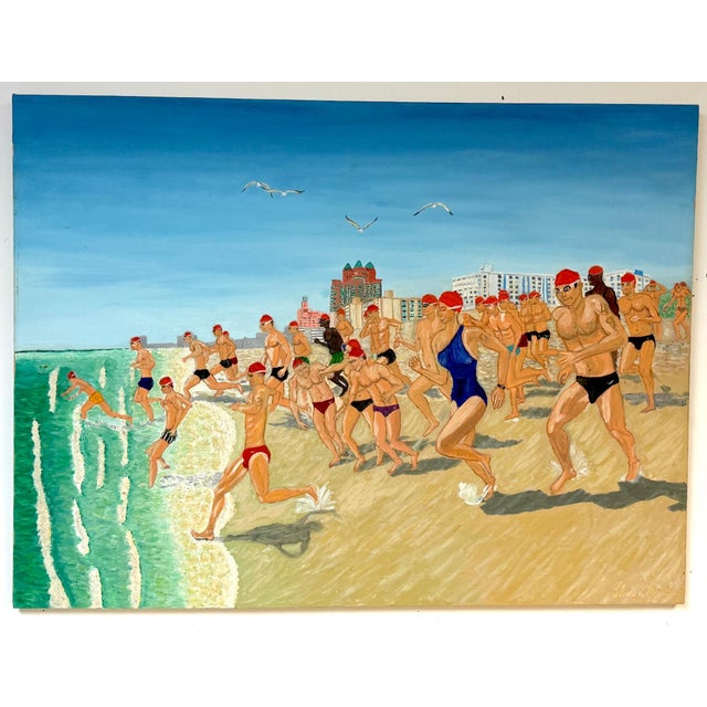 Modern “Swim for Life, Miami Beach” Figurative Oil Painting by Eduardo Lluria Miralles For Sale - Image 3 of 15