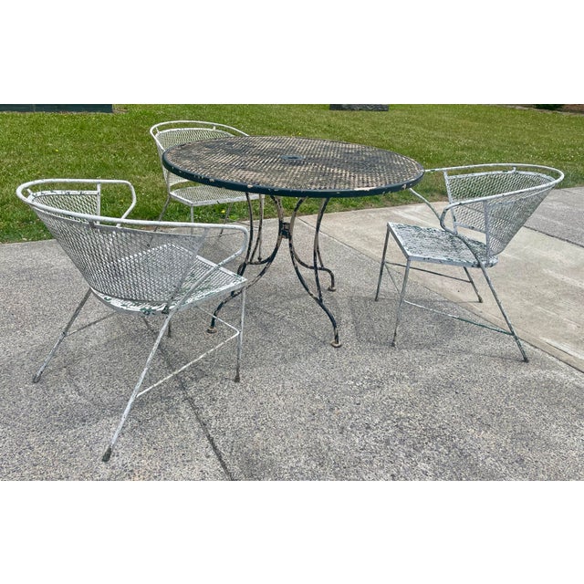 Set of 3 Wrought Iron Garden Patio Chairs Mesh Seats Backs Att Russell Woodard For Sale - Image 12 of 12
