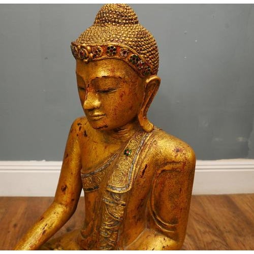 Thai Carved Gilt Wood Buddha Figure with Lotus Pose For Sale - Image 11 of 13