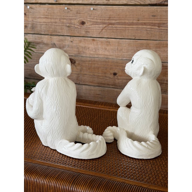 Ceramic Pair of Chelsea House White Porcelain Capuchin Monkey Bookends or Decorative Objects For Sale - Image 7 of 12