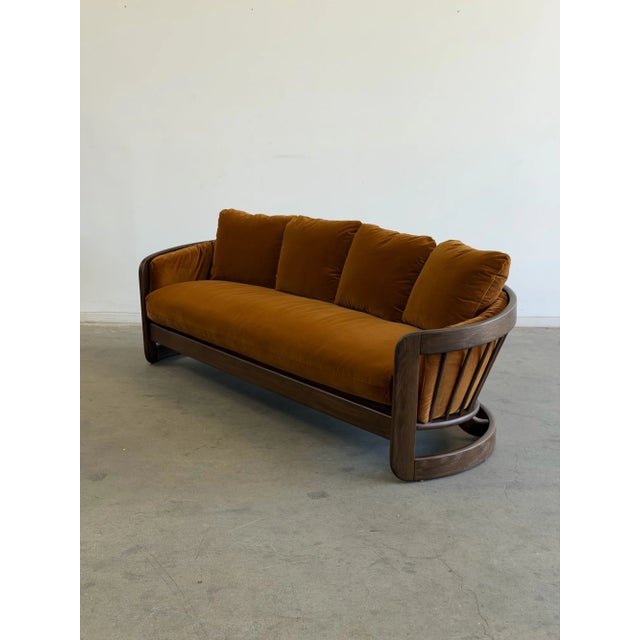 1970s Sculptural Oak Barrel Back Sofa Attributed to Howard Furniture For Sale - Image 9 of 15