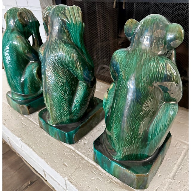 Set of 3 Vintage Glazed Terra Cotta Monkey Large Monkey Garden Figures For Sale - Image 4 of 12