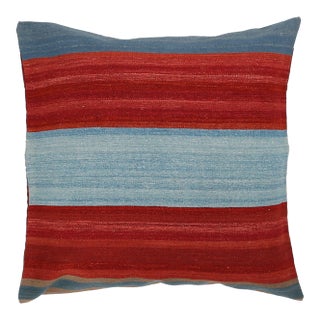 Arteverk Handwoven Reversible Wool Kilim Floor Pillow — Red & Blue Color-Block (36") For Sale