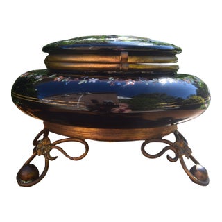 Antique Black Glass Peacock & Floral Casket Box With Gilt Bronze Mounts For Sale