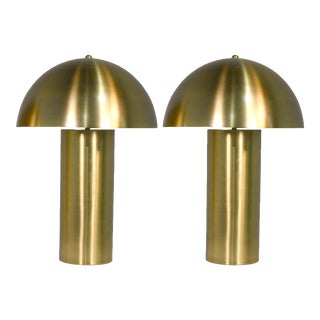 Contemporary Brass Finish Mushroom Table Lamps - a Pair For Sale