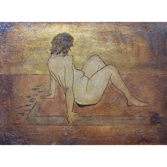 Art Deco Martine Barnard Nude. Contemporary Mixed Media Figurative Painting 1990s For Sale - Image 3 of 3