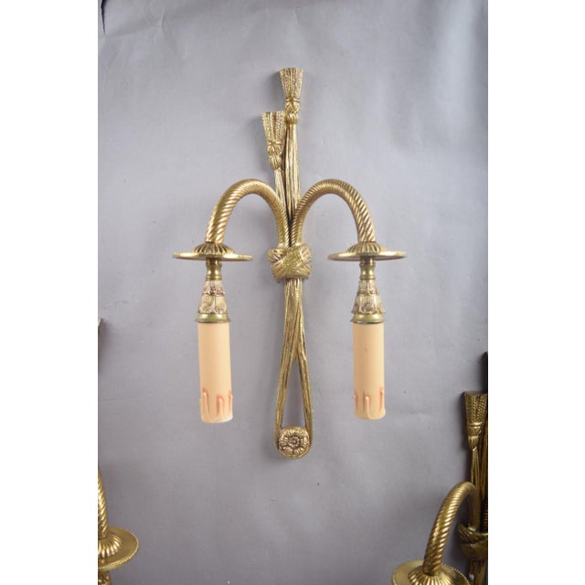 Metal Brass Double-Arm Wall Sconces with Rope and Tassel Motif, 1950s, Set of 3 For Sale - Image 7 of 10
