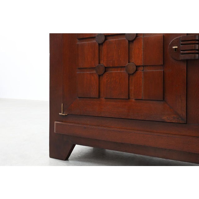 Art Deco Carved Geometric Sideboard in Oak by Charles Dudouyt, 1940 For Sale - Image 14 of 18