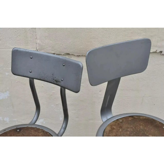 Late 20th Century Vintage Industrial Steel Metal Drafting Work Stools Chairs - Group Set of 6 For Sale - Image 9 of 12
