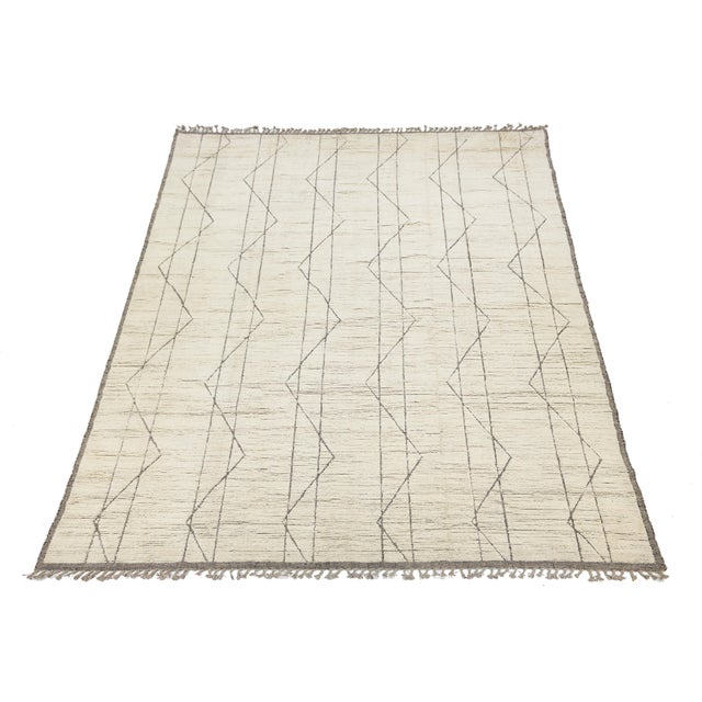 Modern Hand-Knotted Modern Beni Ourain Style Geometric Wool Area Rug in Ivory 10x14 For Sale - Image 3 of 10