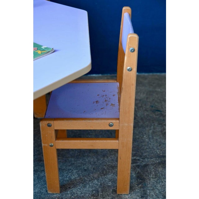 Purple Vintage Octagonal Children's Table & Chairs in Beech and Lilac Formica, 1970s, Set of 6 For Sale - Image 8 of 18