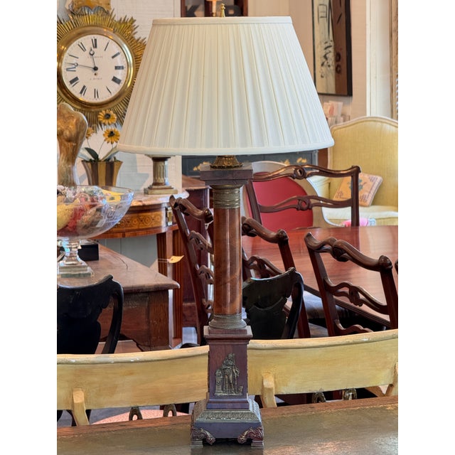 French 1920s Mahogany Column Lamp With Bronze Mounts For Sale - Image 3 of 10