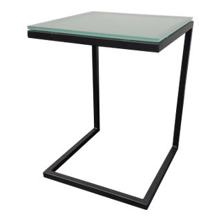 Room & Board Parsons C-Shape Seafoam Glass Table For Sale