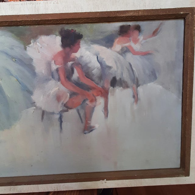 Ballerina Dancers Degas Style Mid Century Oil Painting Original For Sale - Image 9 of 12