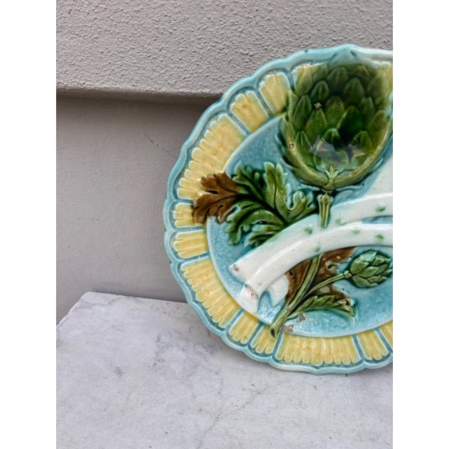 French Country French Majolica Asparagus Plate Salins, Circa 1890 For Sale - Image 3 of 7