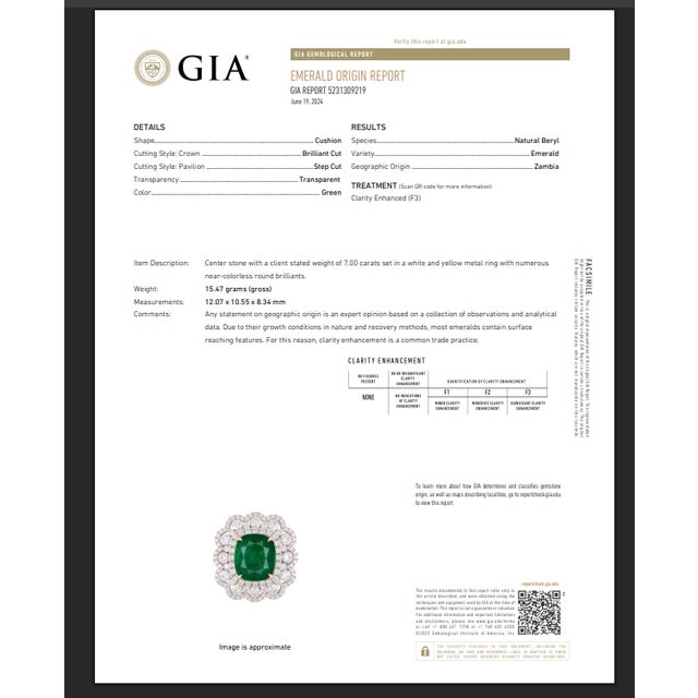 2020s Gia Certified Zambia Cushion Emerald & Diamond Ring in 18k White Gold, Size 6.5 For Sale - Image 5 of 5
