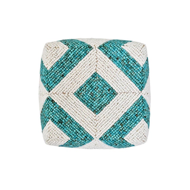 Tribal Turquoise & White Vintage Beaded Bamboo Box Small For Sale - Image 3 of 3