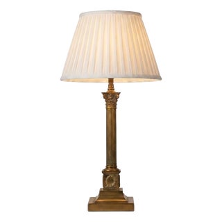 Brass Corinthian Column Table Lamp with Pleated Shade, 1930s For Sale
