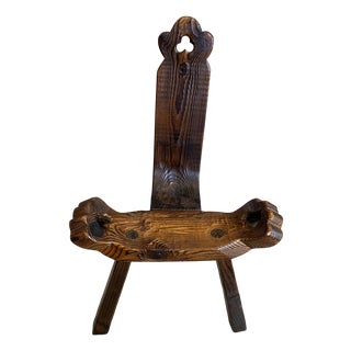 Vintage Brutalist Tripod Chair in Carved Wood, 1970s For Sale