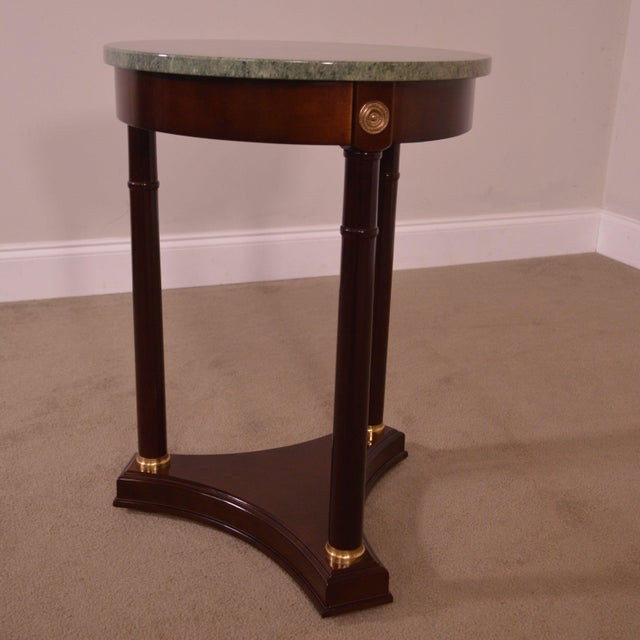 French Empire Style Mahogany Round Marble Top Side Table Pedestal by Bombay Chairish