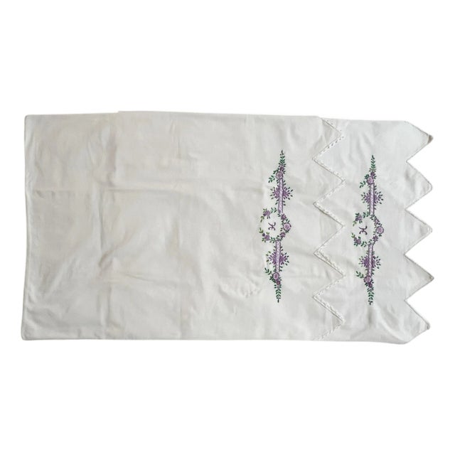 Vintage Handmade “H” Embroidered and Tatting Trim Pillowcase - A Pair For Sale