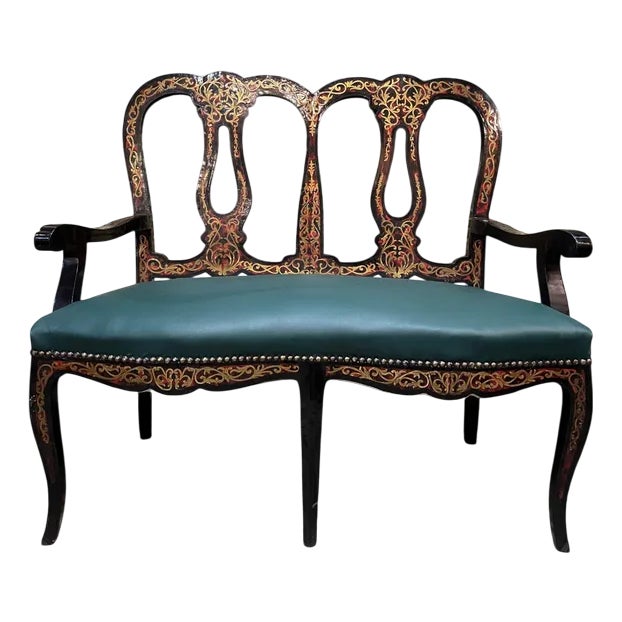Boulle Style Lacquered Wood Settee For Sale