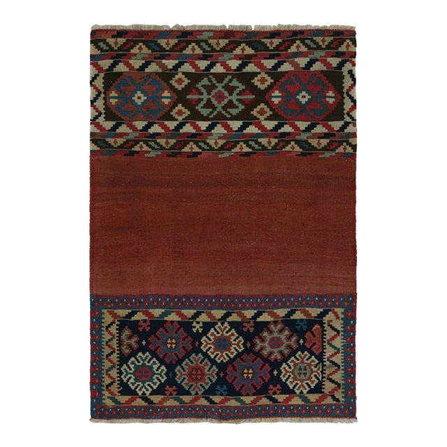 Rug & Kilim’s Afghan Tribal Kilim Rug in Red With Colorful Geometric Patterns For Sale