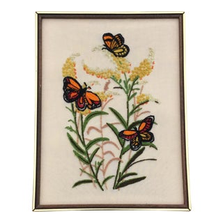 Vintage Butterflies and Flowers Crewel Needlework by Erica Wilson For Sale
