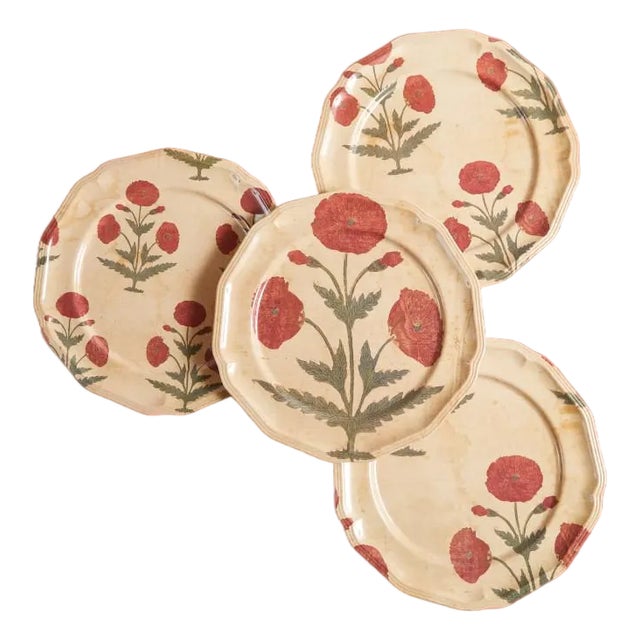 Poppy Red Side Plates, Set of 4 For Sale