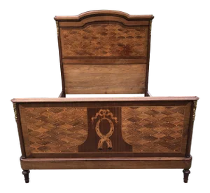 1910s French Louis XVI Style Marquetry Inlaid Full Bedframe