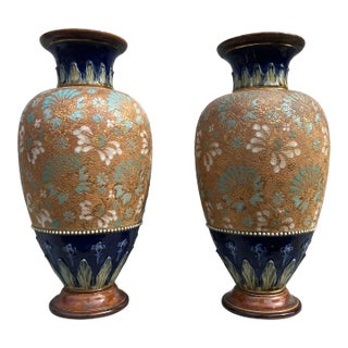 Pair of Early 20th Century Royal Doulton Slater Patent Tapestry Vases For Sale