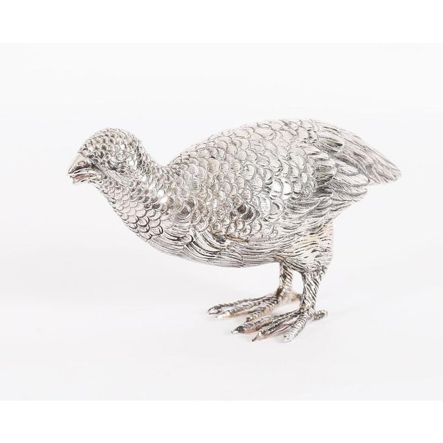 Metal Antique Belgian Silver Grouse Game Birds, 19th Century, Set of 2 For Sale - Image 7 of 18