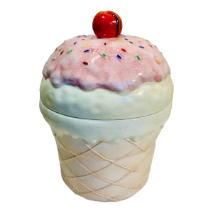 Vanilla Ice Cream Cone Cookie Jar With a Cherry on Top