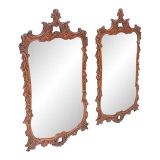 Pair of Chinese Chippendale Style Carved Mahogany Wall Mirrors MINT! For Sale