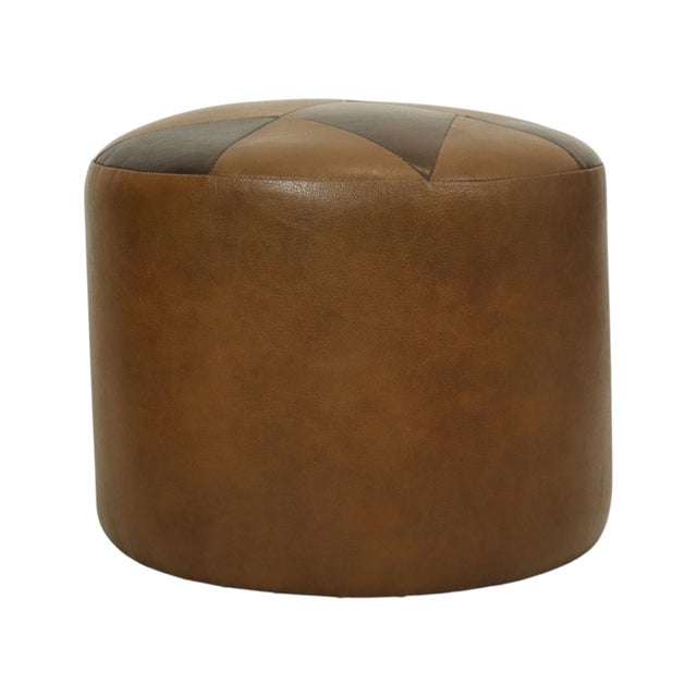 Vintage Round Brown Ottoman with Star Motif, 1960s For Sale - Image 4 of 11