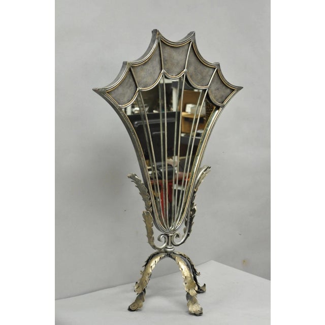Contemporary Mediterranean Style Silver Gilt Iron Metal Mirror Fireplace Screen For Sale - Image 12 of 13