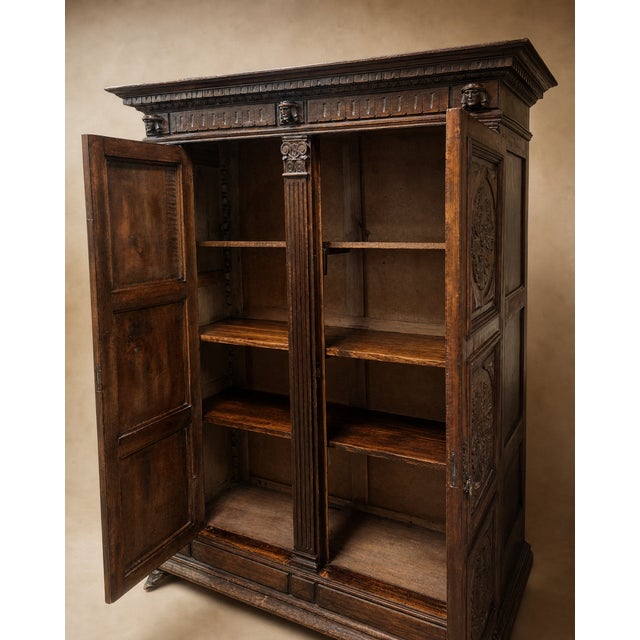 Traditional Late 19th Century French Renaissance Revival Carved Walnut Armoire Cabinet For Sale - Image 3 of 8