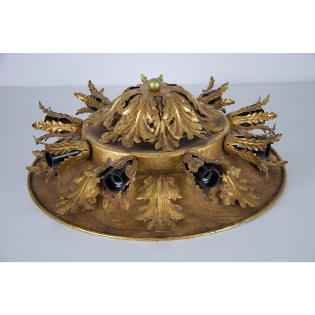Large Golden Florentine Flower Shape Flush Mount attributed to Banci Firenze, Italy, 1970s For Sale - Image 9 of 11
