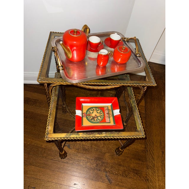 1960s Two Circa 1960s Palladio Italian Gilt Iron and Glass Twisted Rope/ Tassel Nesting Tables For Sale - Image 5 of 6