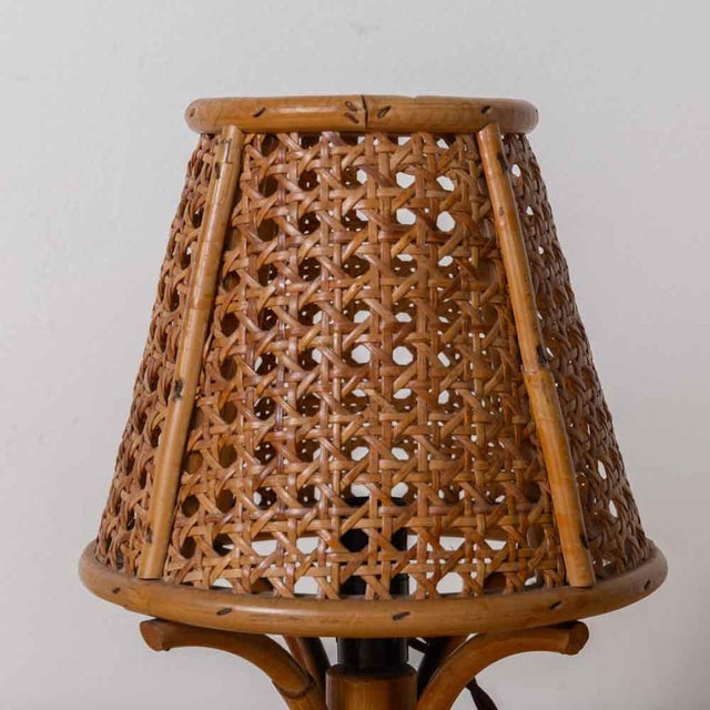 1960s Italian Cane and Bamboo Table Lamps - a Pair For Sale - Image 9 of 11