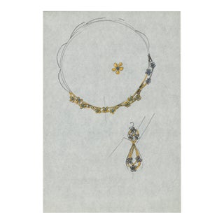 Original Jewelry Design Drawing – Floral Necklace and Pendant 1970's Artist Unknown For Sale