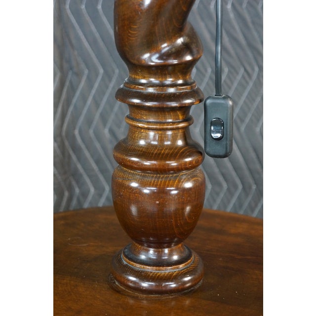 Antique English Oak Barley Twisted Library Floor Lamp Side End Table For Sale - Image 4 of 18