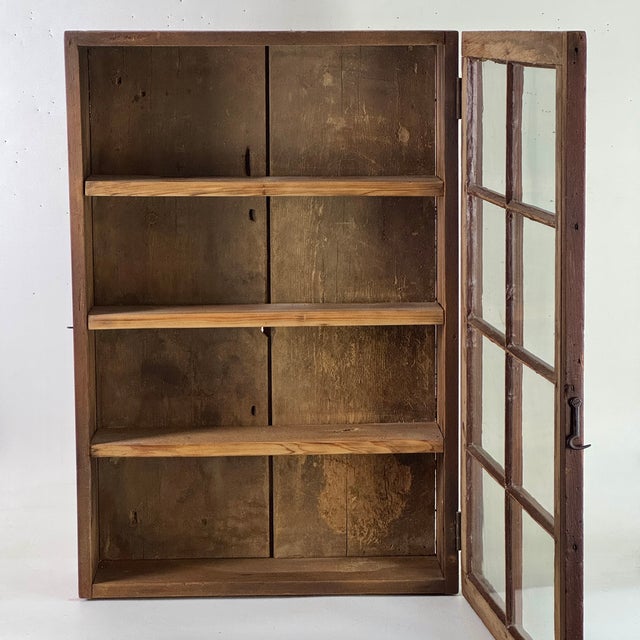 Gorgeous Antique Primitive Glass Front Wooden Painted Cabinet Cupboard For Sale - Image 4 of 16